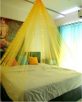 FLIPZONE yellow net Curtain Combo with Led Light for Wall Decorations & ribbon set of 3