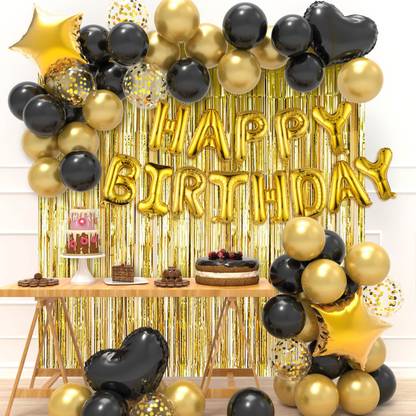 TTimmo4 Black and Golden Birthday Decorations Combo Set Men Women Boy Adults etc.