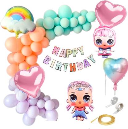 FLICK IN Lol Doll Decoration For Birthday Party Rainbow Pastel Balloons Garland Set