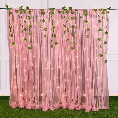 Fun and Flex Pink Backdrop Cloth for Decoration with Led Light and Artificial leaf Vines
