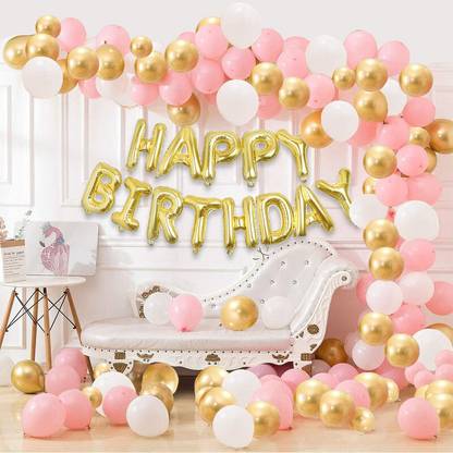 LOONS PEDDLER Pink Happy Birthday Decoration Combo for Princess Girls Adult Wife Girl Friend