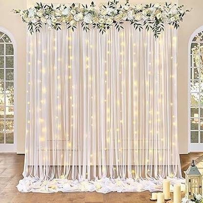Fun and Flex Decoration Tulle White net Curtain Cloth Backdrop and LED Fairy Light