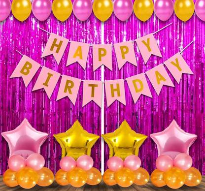 Prihit Birthday Decorations Kit 47Pcs Pink, Golden Metallic Birthday Balloons