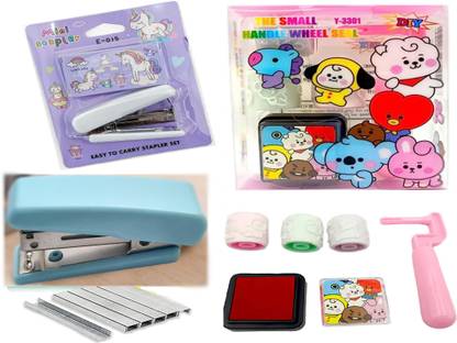 B inik Combo Mini Stapler with Staple Pins and Roller Stamps For Scrapbook, Card Making