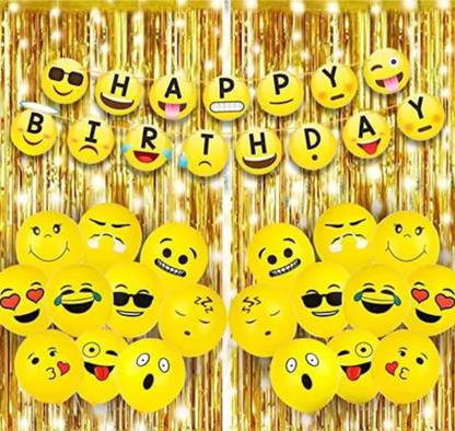 Naveen Emoji Theme Decoration Kit Combo - Happy Birthday Smiley Banner Emoji Balloons
