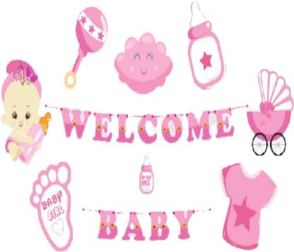 Birthday Popper Baby Girl Welcome Home Decoration Kit for Baby Shower, Cradle Ceremony Decor