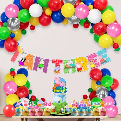 ZYOZI Peppa Pig Birthday Party Decorations Combo With Banner,Balloons(Pack of 37)