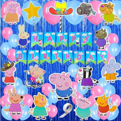 FLICK IN Peppa Pig Birthday Cutout Props Blue Curtain Peppa Pig Theme Birthday Decoration