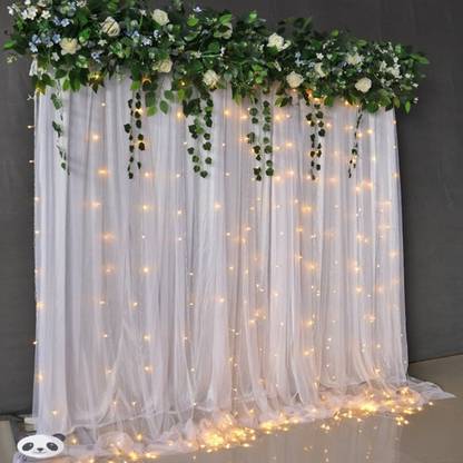 Fun and Flex Champagne Wedding Backdrop curtains with Led light and Leaf for Wall Decorations