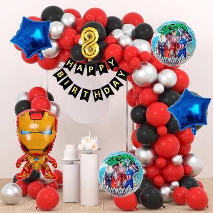 Aoes Iron-Man 8th Birthday Balloon Decoration | Red Black Silver Balloon Garland Kit