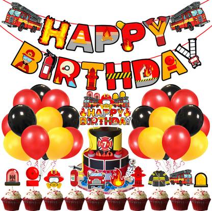 ZYOZI 37 Pcs Fireman Combo, Firefighter Theme Decoration,Fire Truck Birthday Supplies
