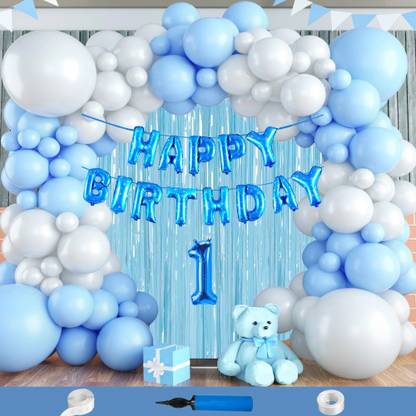 Choice Corner First Birthday Decoration Kit Blue & White Birthday Decoration Balloons Combo