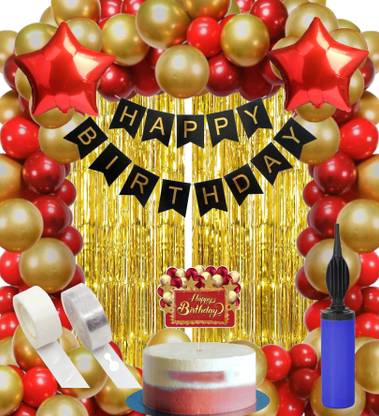 R G ACCESSORIES Golden Red Balloons Happy Birthday Decoration Kit