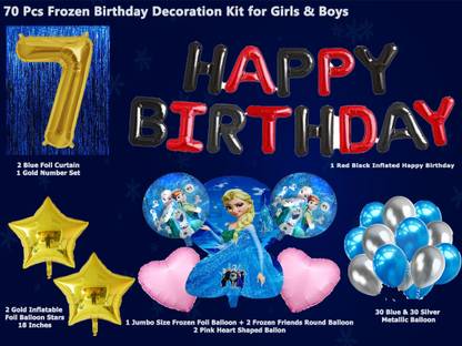 Magic Window Frozen 70 Pc RBI Birthday Decoration Kit Gold No.7 Foil Balloon Boys Girls