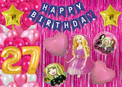 Magic Window Barbie 70 Pc DBVC Birthday Decoration Kit Gold No.27 Foil Balloon Boys Girls