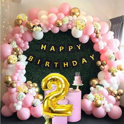 Prihit Pink theme 2nd birthday balloons Decoration complete set of 70
