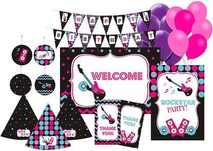 Pretty UR Party Rockstar Girl Birthday Party Decorations Kit, Rockstar Girl party Supplies