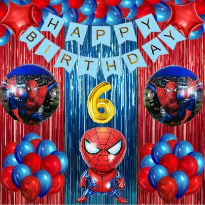 groovy dudz 6th Spiderman Theme Birthday Decoration Items Kit for Boys