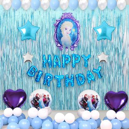 1iAM Elsa/Frozen theme birthday decoration combo with White-Blue balloon,HBD balloon