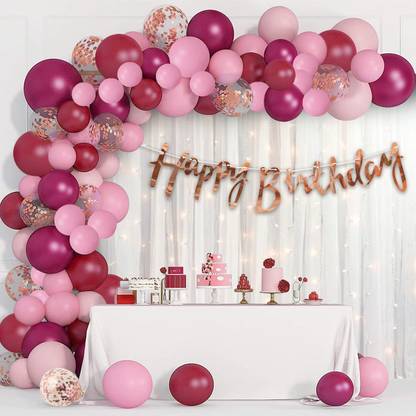 PARTY MIDLINKERZ Solid Burgandy Theme Birthday Decoration kit Set Items with Led Light for Girls, Wife Balloon