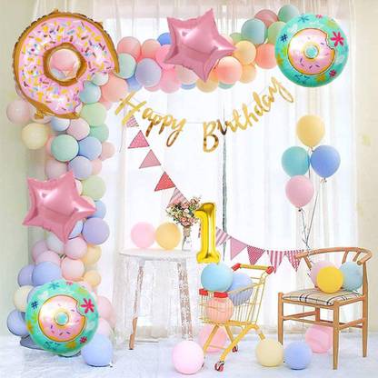 1iAM Donut theme First Birthday decorating kits with Multi color balloons and banner