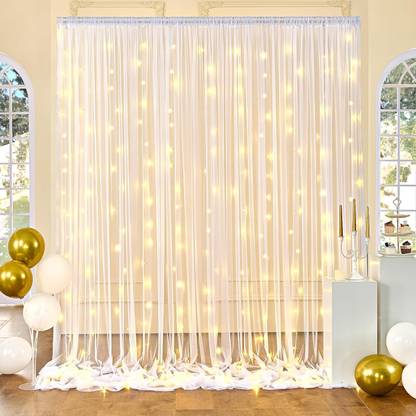 ZYOZI White Curtains with Light for Wedding,Birthday,Home Decorations Item (Pack of 3)