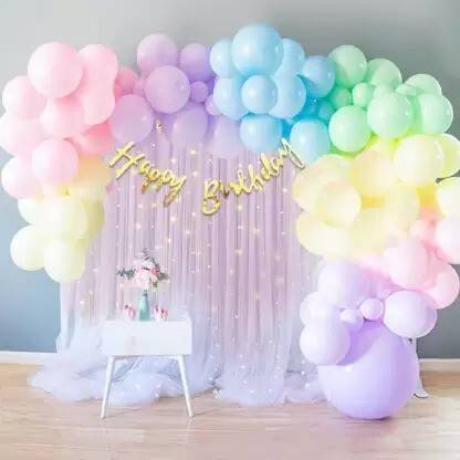 Fun and Flex Multi color Pastel net birthday decoration Kit with White Net and fairy Light