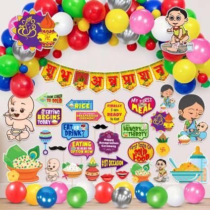 ZYOZI Annaprashan Cardstock Cutout with Banner and Balloon,Photo Booth Props