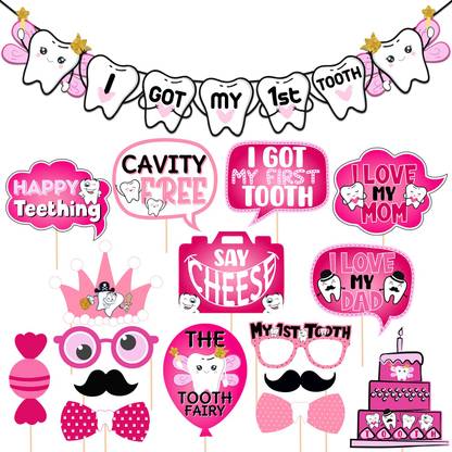 Prihit I Got My First Tooth Photo Booth First Tooth Decoration Item for Baby-Pack of 17