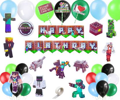FLICK IN 47 Pcs Minecraft Theme Birthday Decorations Set with Balloons