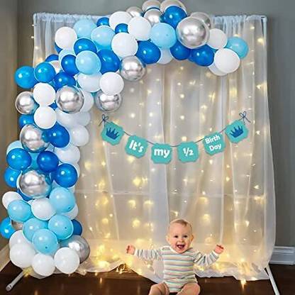 Fun and Flex Half Birthday Decoration for baby boy 1/2 birthday party Net Backdrop