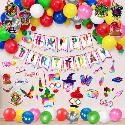Prihit MultiColor Hari Pottar Birthday Decorations With Banner,Balloon,Swirls(62 Pcs)