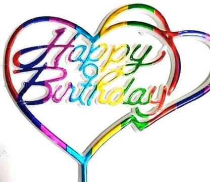 Super Easy Multicolor Heart Shaped Plastic Happy Birthday Cake Topper