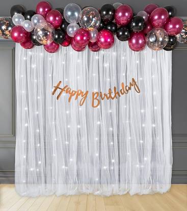 TTimmo4 Burgundy Black and White with Net Curtain Happy Birthday Decorations Combo Kit.