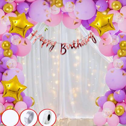 BUC 58Pcs Birthday Decoration for Girls, Purple Theme Decor Items Purple Balloons