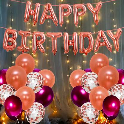 DDICKON Rose Gold and Burgundy with Net Curtain Birthday Decorations kit Combo Set.