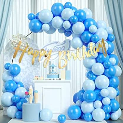 R G ACCESSORIES Blue Sky-Blue Balloons, Happy Birthday Decoration Kit With Arch Pack Of 100