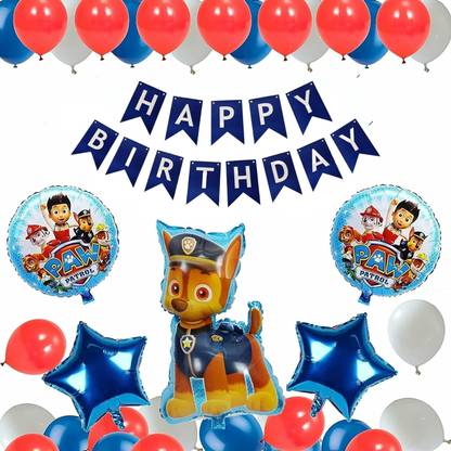 ZAMBOOREE Paw Chase Patrol Theme Balloon Paper Banner Birthday Decoration Set of 36 Pcs