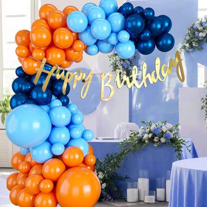 R G ACCESSORIES Blue Orange Balloons Combo Kit Of 103 Pcs For Party Decorations