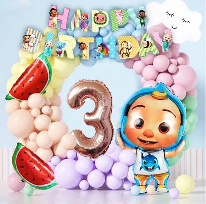 PopTheParty Cocomelon BannerTheme With Pastel Balloon 3rd Birthday Decorations item for Kids