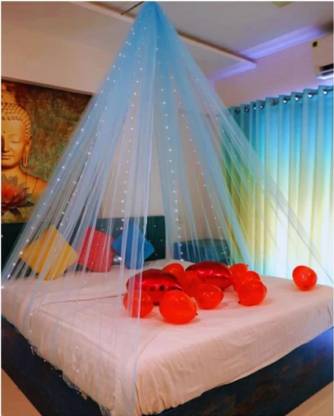 FLIPZONE Blue net Curtain Cloth Combo with Led Light for Wall Decorations set of 2