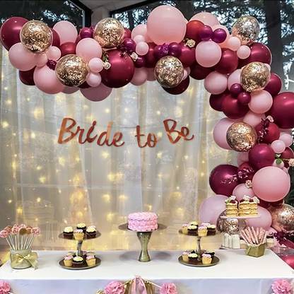 Fun and Flex Bride to Be Rose Gold Decorations with White Net curtain and Led Light- 69pcs