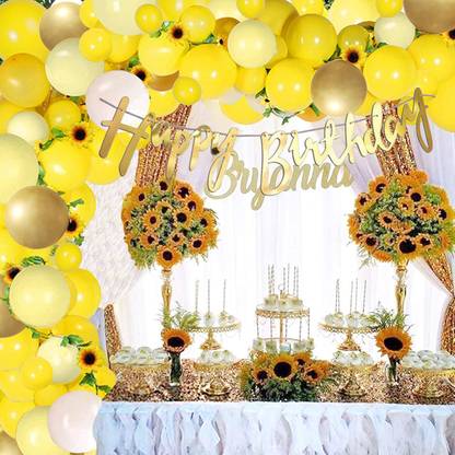 R G ACCESSORIES Yellow White Balloons, Happy Birthday Banner Decoration Kit Pack Of 40