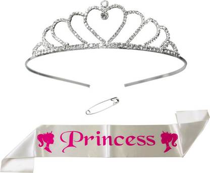 Unique Creations Princess White Sash -Heart Diamond Crown for Birthday for Girls & Womens Kids
