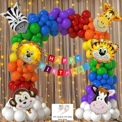 Inispire2Fashion Multicolor Packet of Jungle Safari Theme for Happy Birthday Decoration