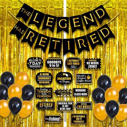 Party Propz Retirement Party Decorations - 58Pcs Happy Retirement Banner, Metallic Balloons, Golden Foil Curtain, Retired Photobooth Props for Father, Papa, Women, Teacher, Mom Party Supplies
