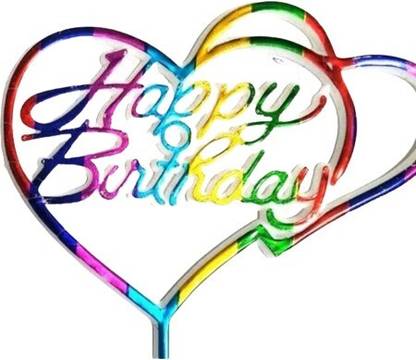 Super Easy Multicolor Heart Shaped Plastic Happy Birthday Cake Topper