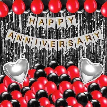 PARTY PARAGON Happy Anniversary Decorations Items Set of 35 Pc Red & Black