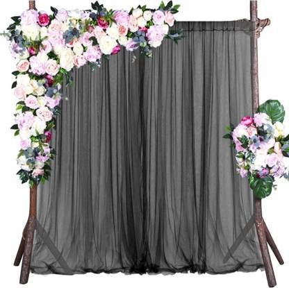FLIPZONE Black net Curtain Cloth Combo with Led Light for Wall Decorations set of 2
