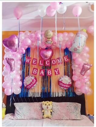 Naveen Welcome baby girl home or room Decoration set combo It's a Girl Foil Balloons